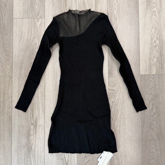 Commense Semi Sheer Panel Sweater Minimalist Chic Cozy Stretch Black Dress M - Picture 2 of 8